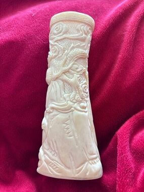 1910 Weller Pottery Clinton Carved Ivory 6” Vase Asian Dragon